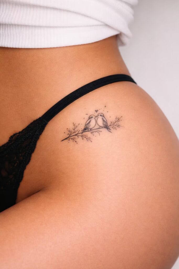 15. Twin Birds on a Branch  Hip Tattoo