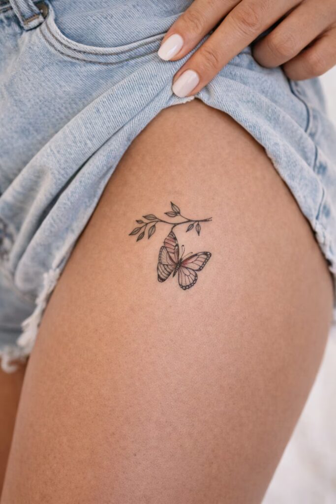 Butterfly Emerging from Chrysalis — Side Thigh Tattoos for Women
