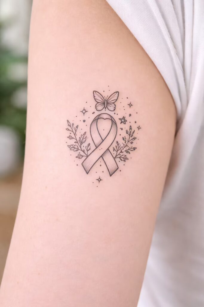 Butterfly & Heart Ribbon Mental Awareness Tattoo
