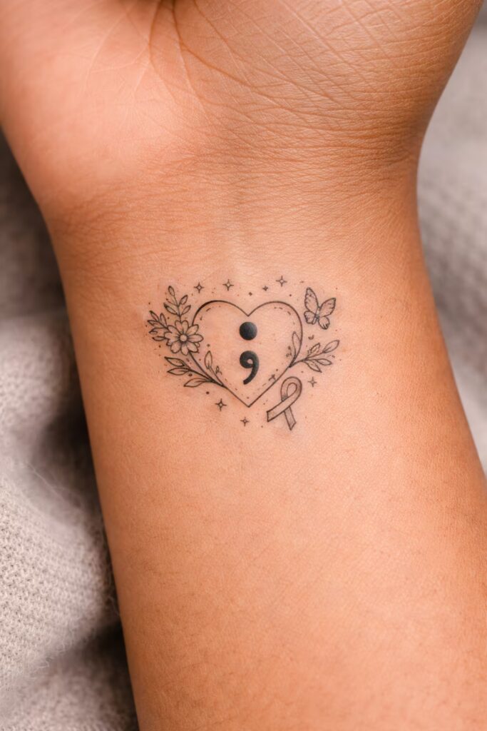 Butterfly and Daisy Heart Mental Awareness Tattoo