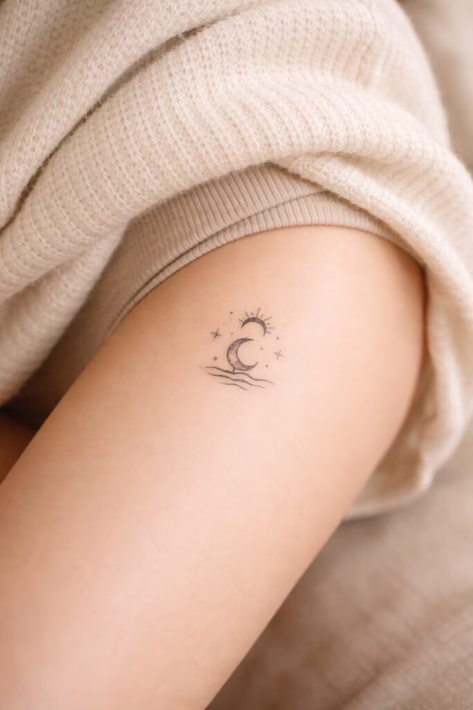 Celestial Wave Side Thigh Tattoos for Women