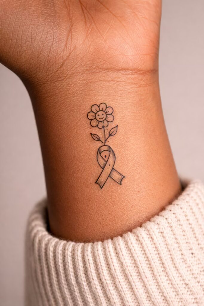 Daisy & Ribbon Wrist Mental Awareness Tattoo