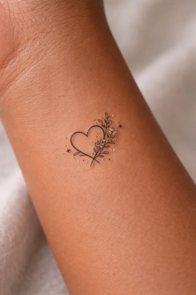 Delicate Heart & Floral Love Symbol Tattoo