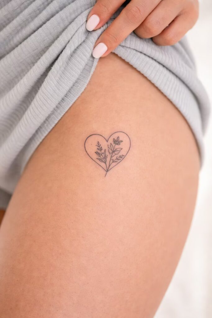 Floral Heart (Daisy & Baby’s Breath) — Side Thigh Tattoos for Women