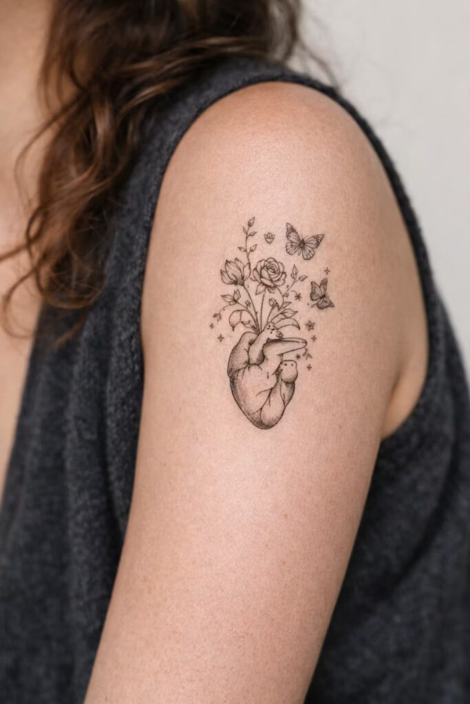 Floral Heart – Meaningful Half Sleeve Tattoos For Women