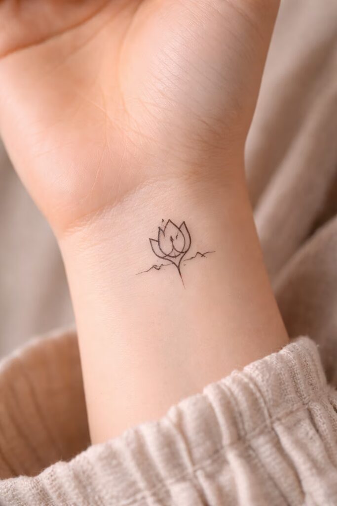 Lotus Bloom Wrist Mental Awareness Tattoo