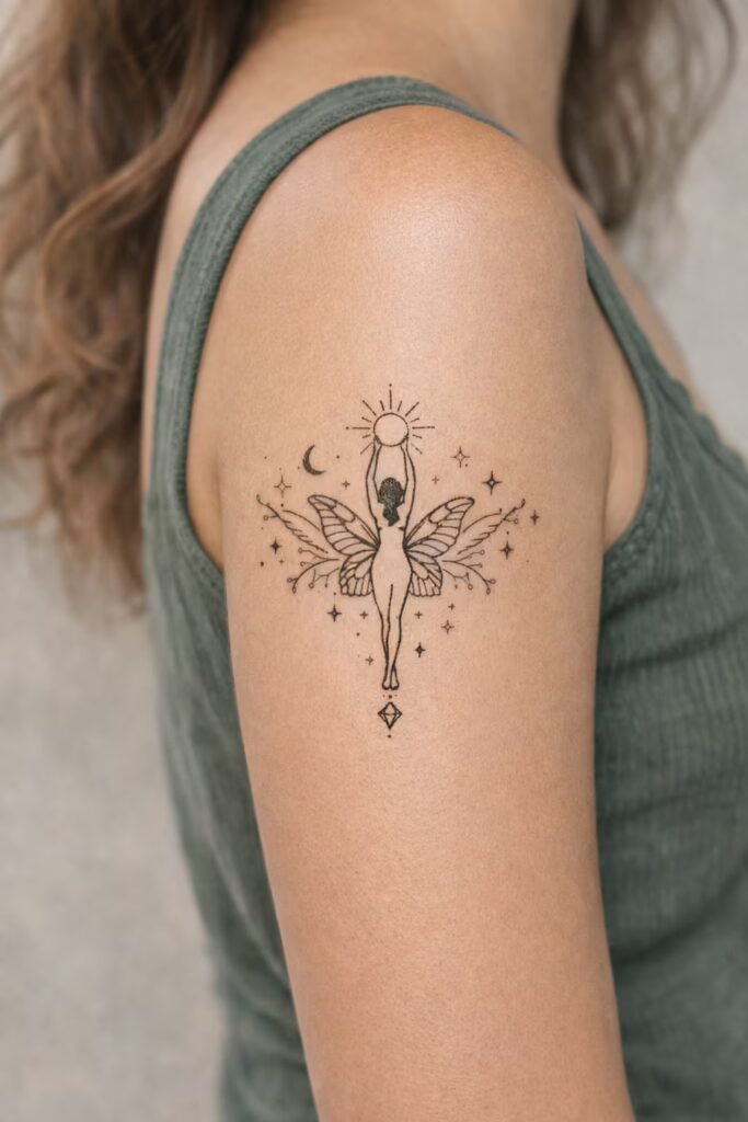 Meaningful Half Sleeve Tattoos For Women — Butterfly Sun Goddess