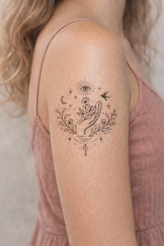 Meaningful Half Sleeve Tattoos For Women — Hand of Healing (Rose)