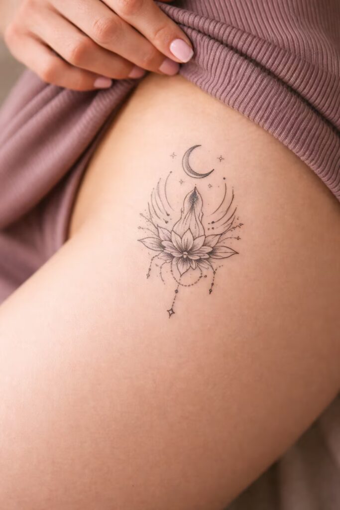 Sacred Lotus Energy – Side Thigh Tattoos for Women