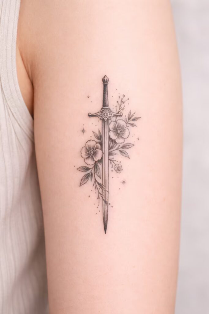 Sword & Bloom (Floral Sword) — Tatoo Symbols That Mean Strength