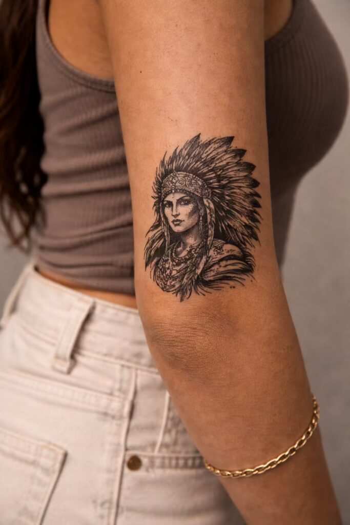 15. Tribal Warrior Upper Arm Tattoo