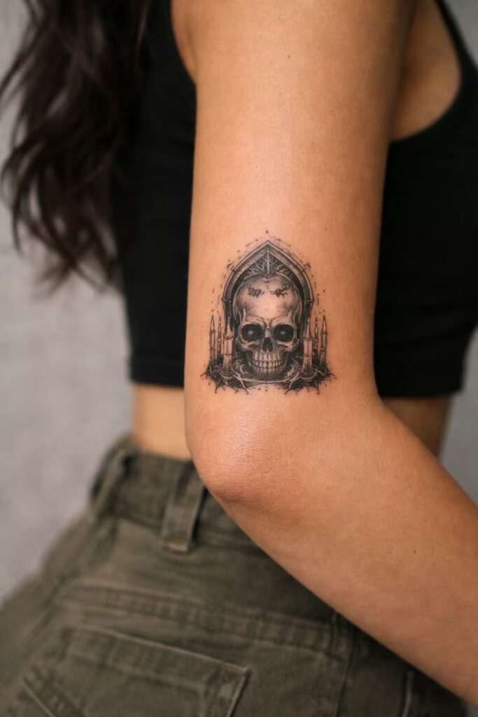 3. Gothic Skull Upper Arm Tattoo