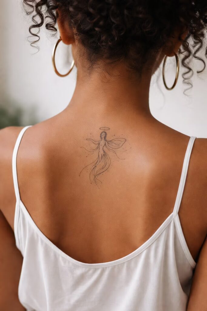 Abstract Angel Energy Fine Line Angel Tattoo
