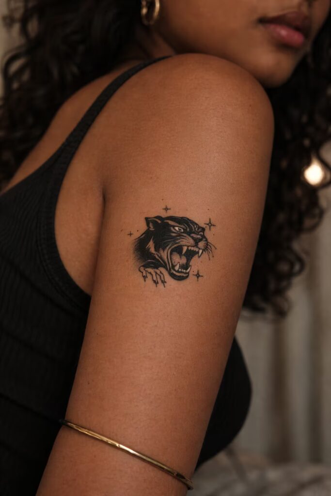 American Traditional Tattoo - Panther Cartoonish Graphic Style