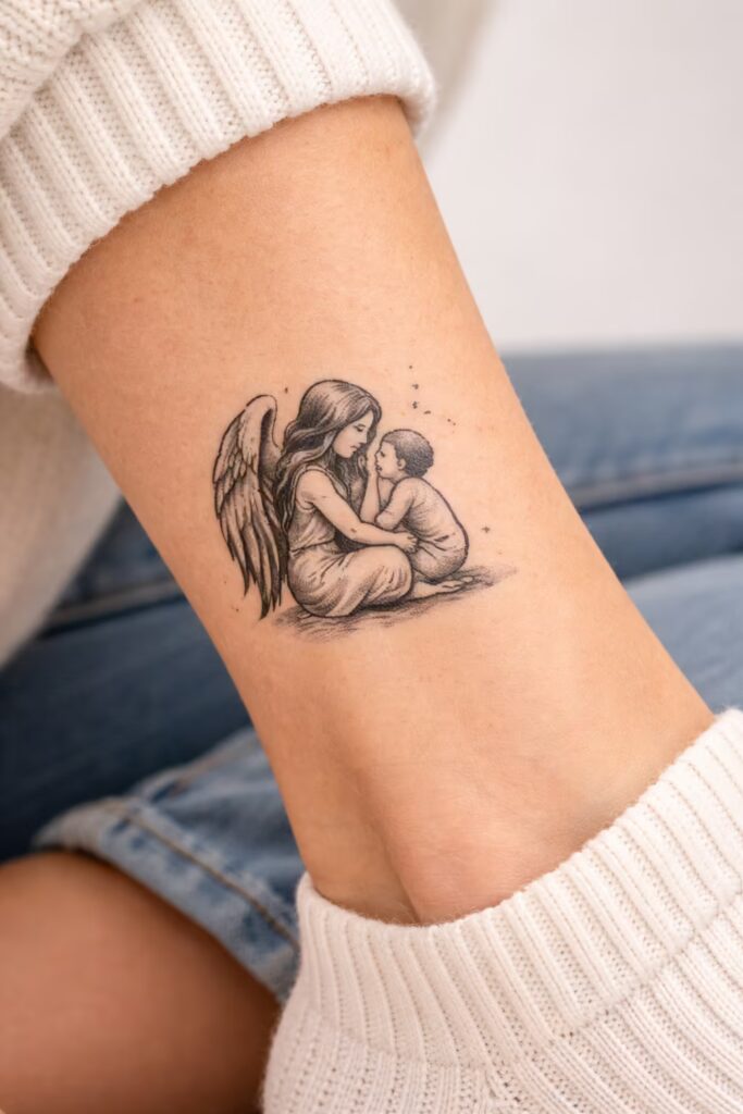 Angel & Child Illustrative Tattoo Idea
