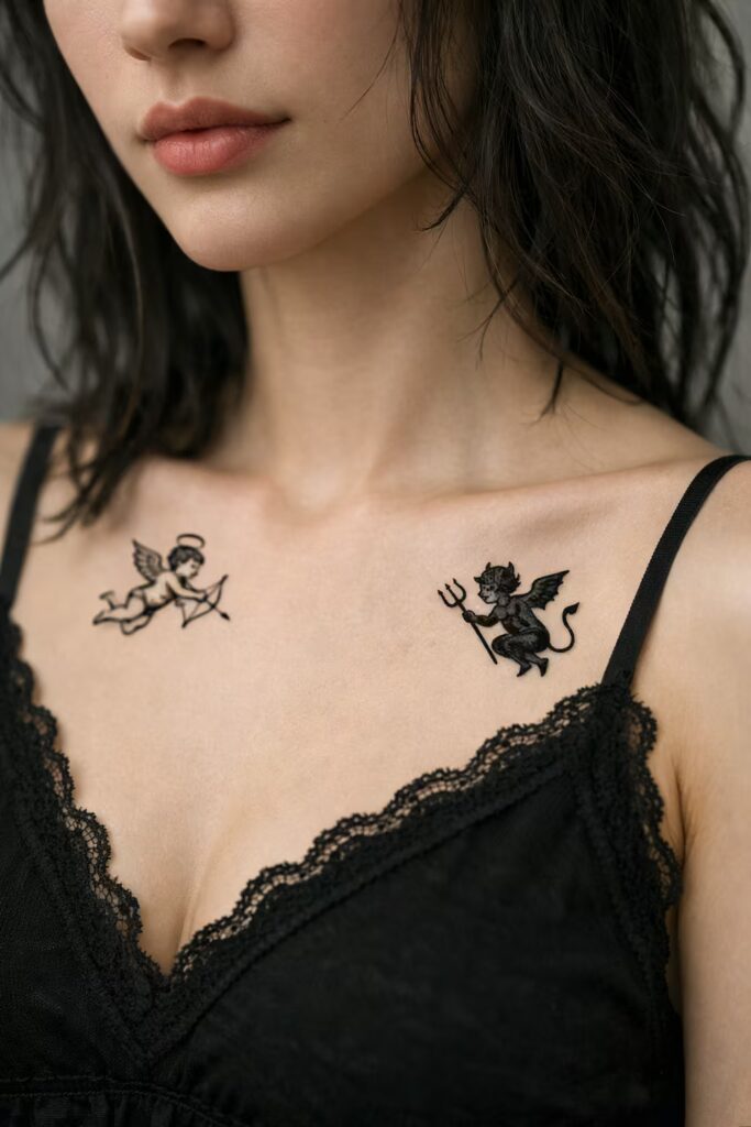Angel & Devil Collarbone Tattoo Design