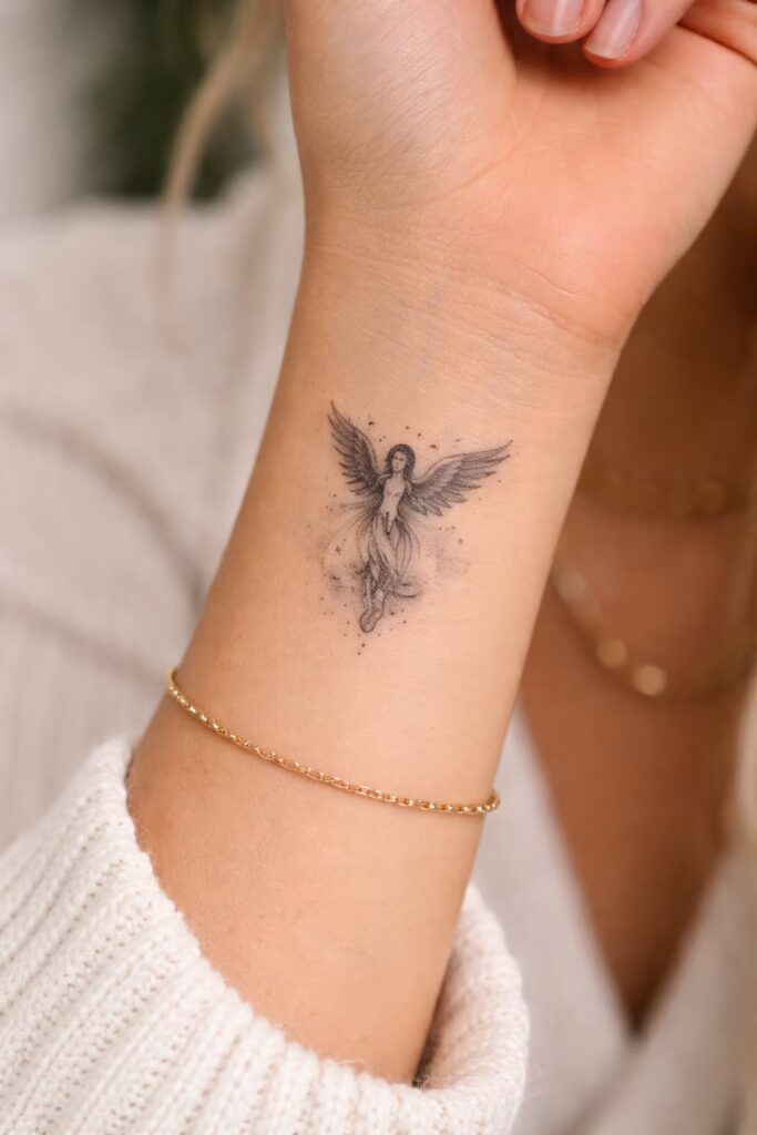 Angel Rising Black & Grey Realism Tattoo