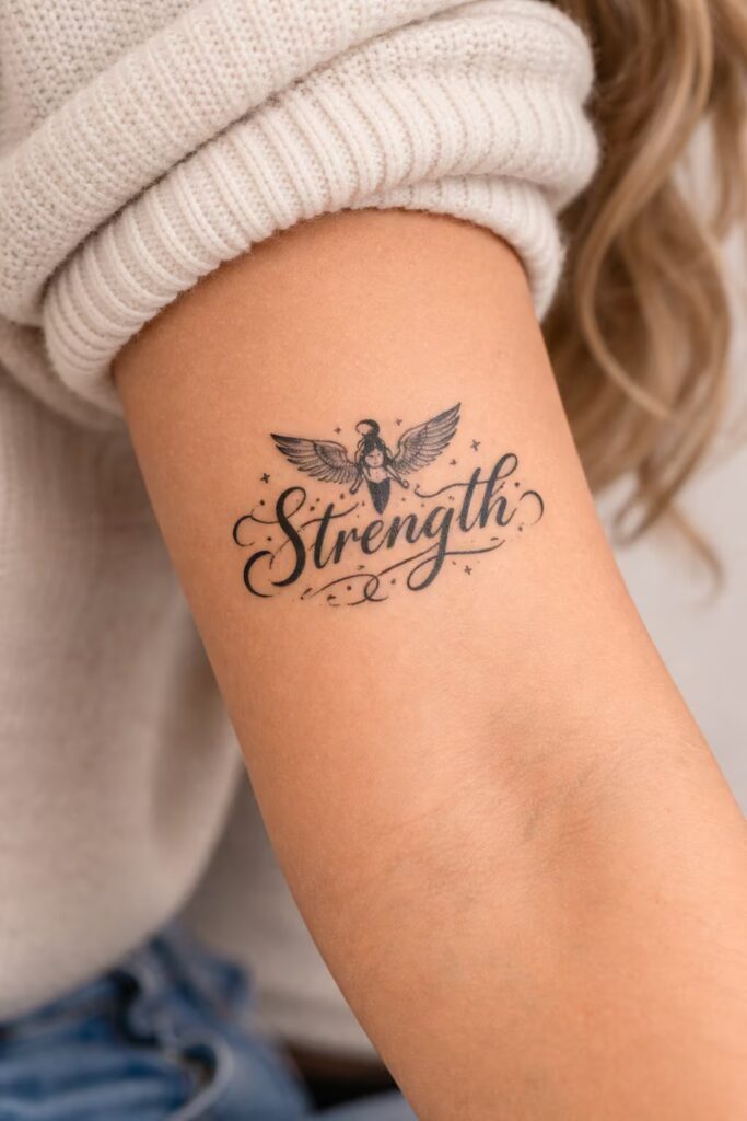 Archangel Power Lettering Fusion Tattoo Idea