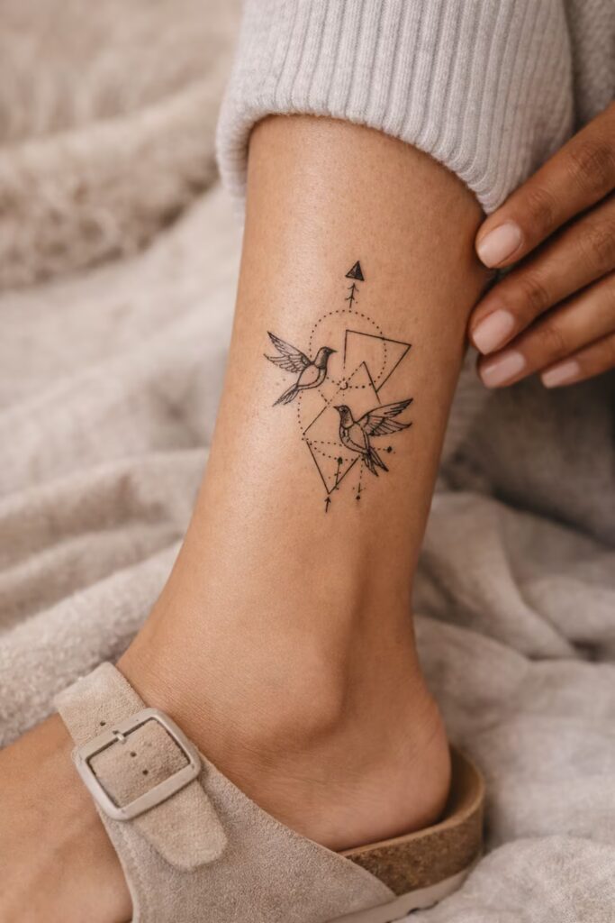 Birds & Freedom Leg Tattoos – Geometric Flight Design