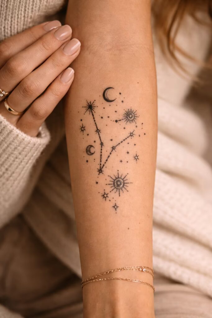 5. Blackwork Constellation Zodiac Story Celestial Tattoo