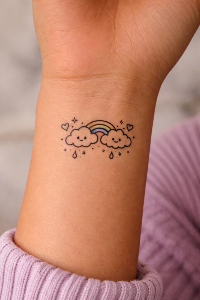 Cartoon Clouds with Rainbows Tattoo