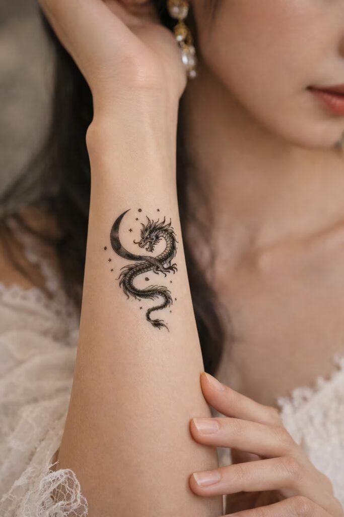 Celestial Dragon Traditional Tattoo Design