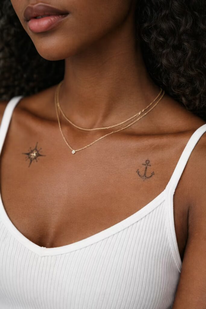 Compass & Anchor Collarbone Tattoo Design