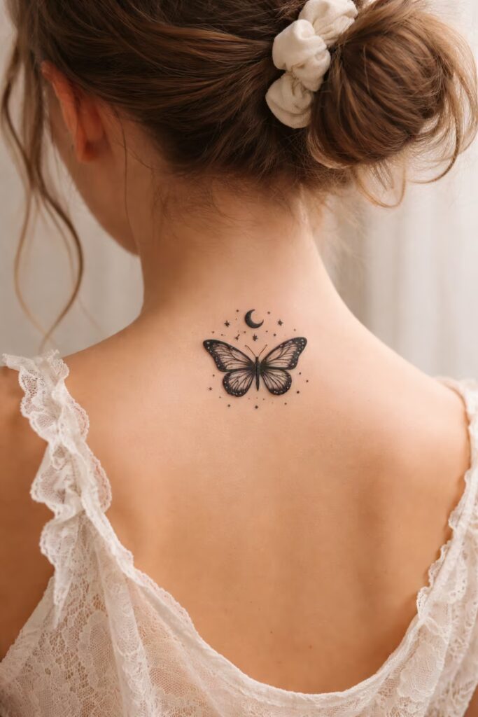 13. Cosmic Butterfly Transformation Celestial Tattoo