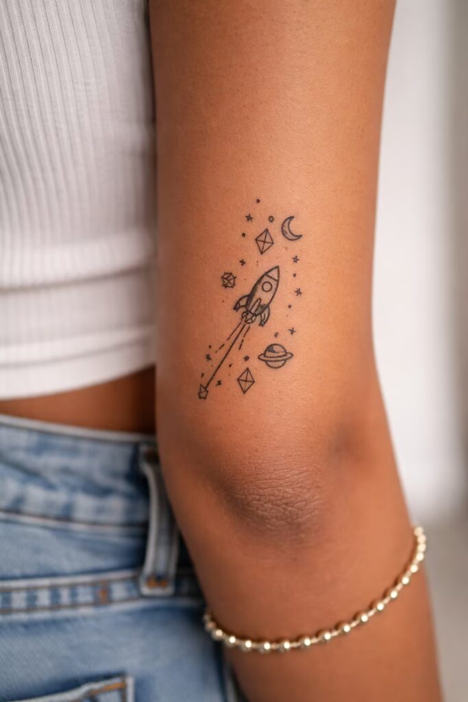 Cosmic Rocket Doodle Tattoo