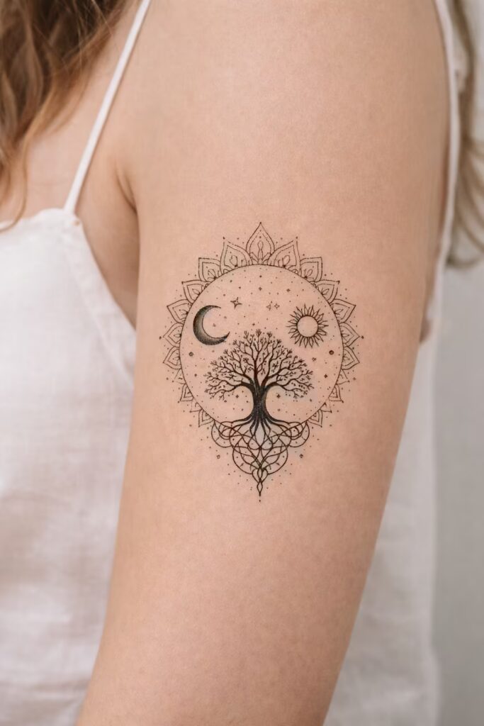 10. Cosmic Tree of Life Celestial Tattoo