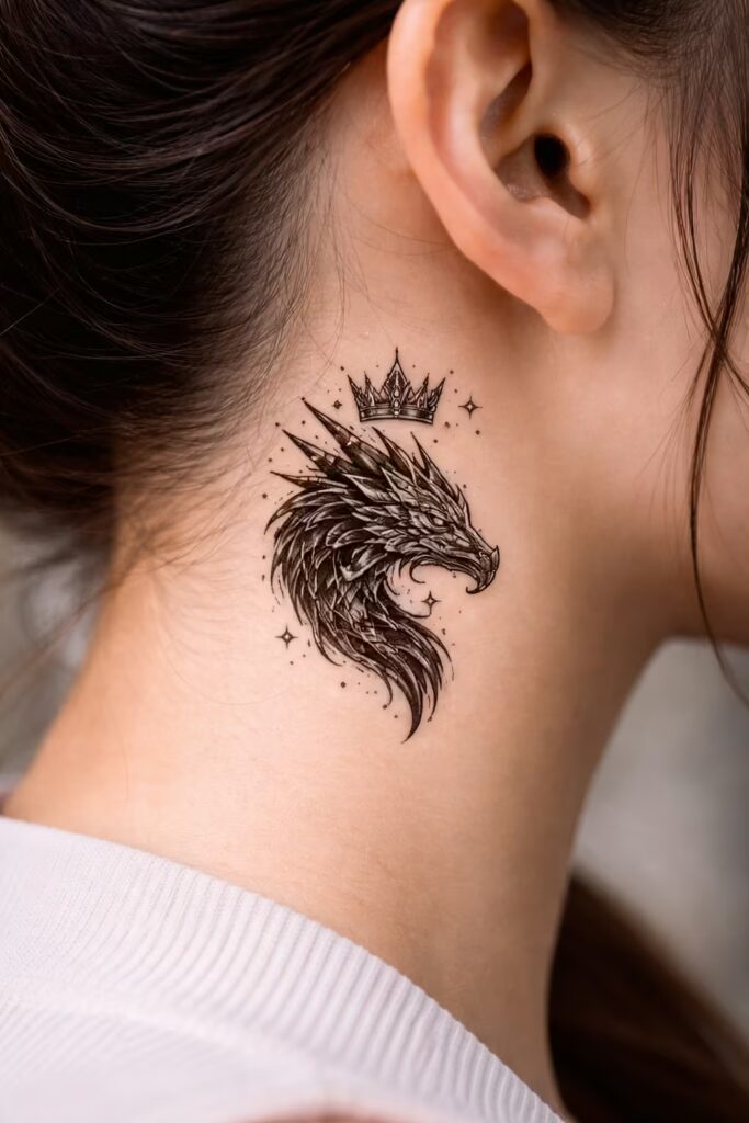 Crowned Dragon Neck Tattoo
