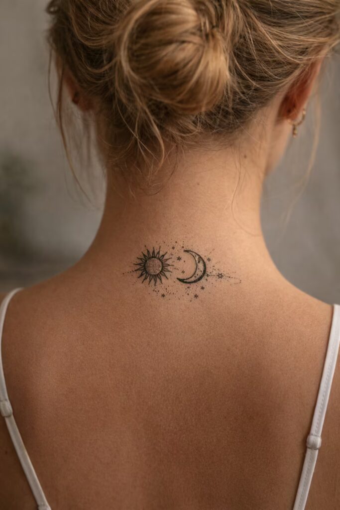 3. Dotwork Sun and Moon Duality Celestial Tattoo