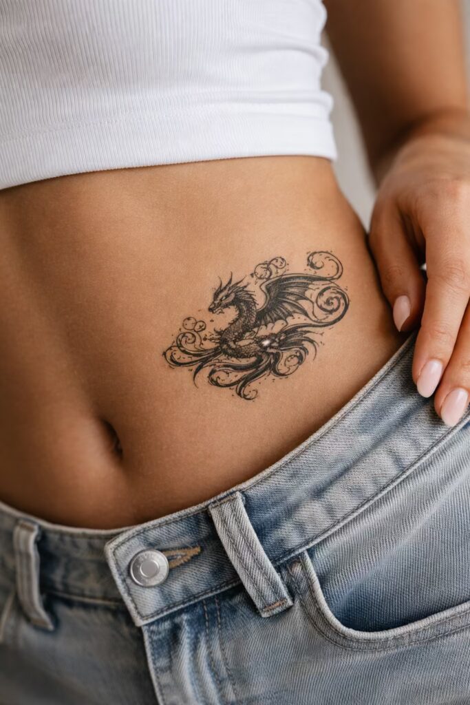 Gothic Dragon Tattoo with Abstract Swirls