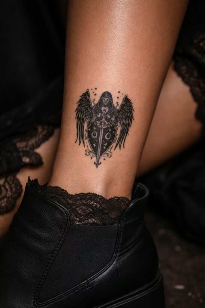 Gothic Guardian Angel Leg Tattoos – Protection & Guardians