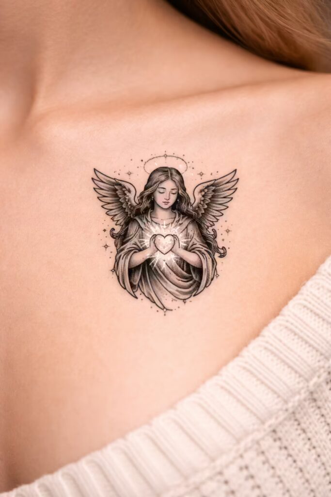 Healing Angel Neo-Traditional Tattoo Idea