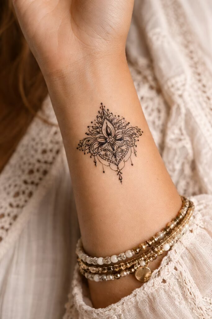 Henna-Inspired Wrist Ornamental Tattoo