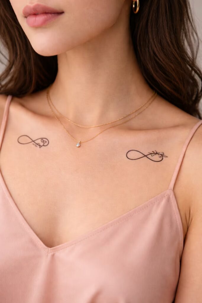 Infinity Collarbone Tattoo Design (Heart & Flower)
