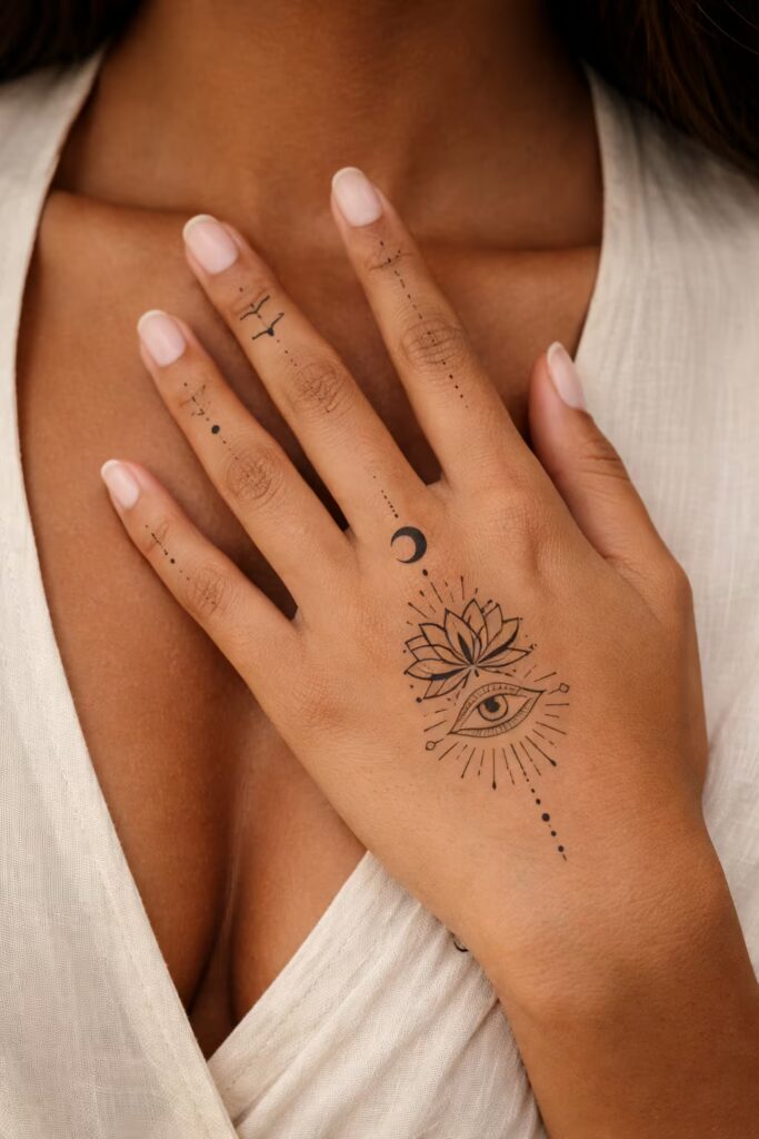 Inner Peace Hand & Finger Geometric Tattoo