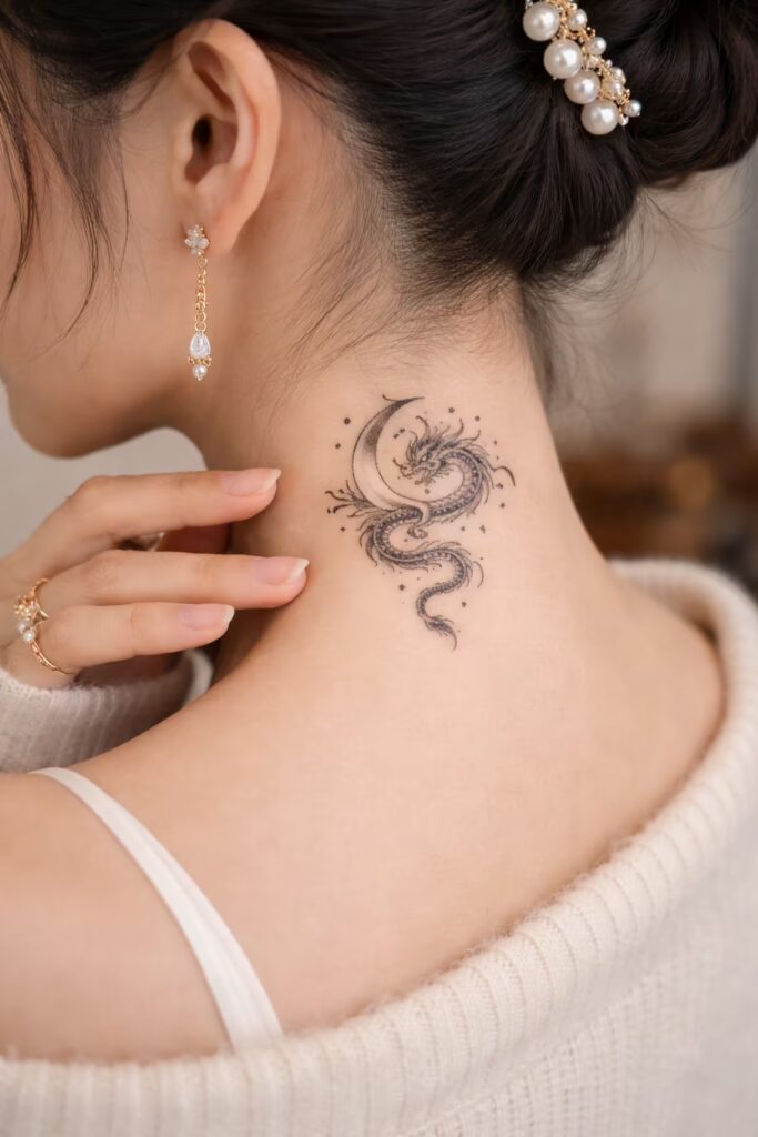 Lunar Dragon Traditional Tattoo Design