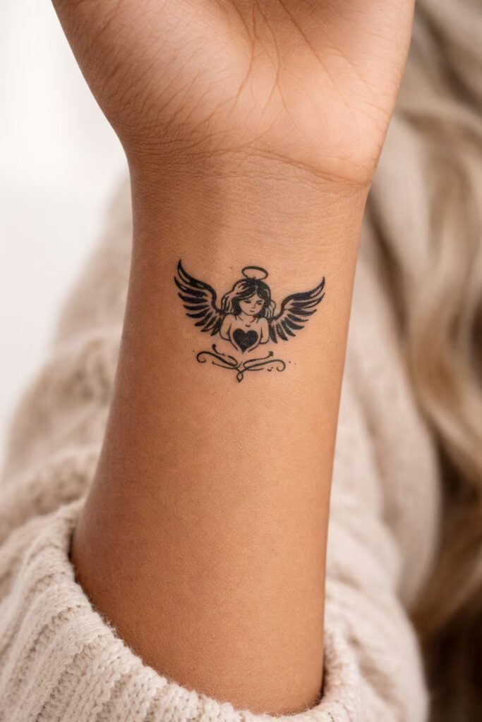 Memorial Angel Tribal Tattoo Idea