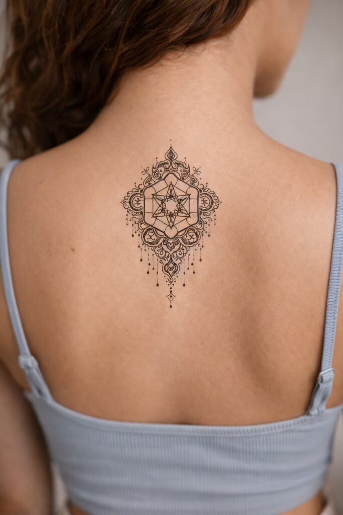 Metatron’s Cube Ornamental Geometric Lace Tattoo
