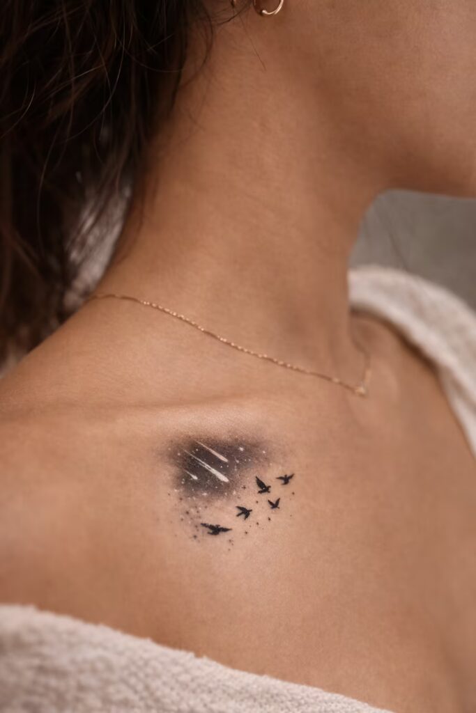 16. Meteor Shower Freedom Realistic Space Celestial Tattoo