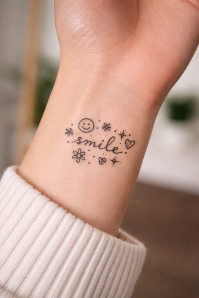 Mini Smile Quote Doodles Tattoo Idea