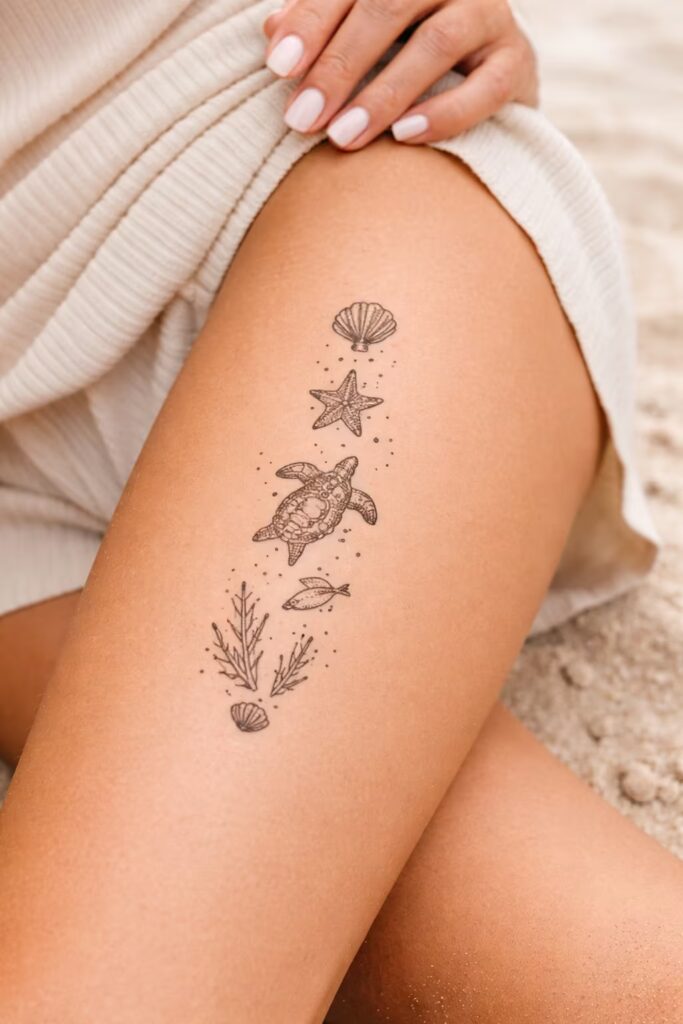 Ocean & Marine Life Leg Tattoos