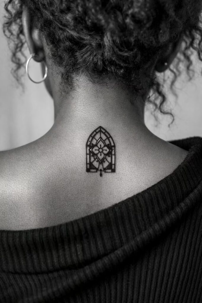 Ornamental Tattoo_ Stained Glass-Inspired Floral Design