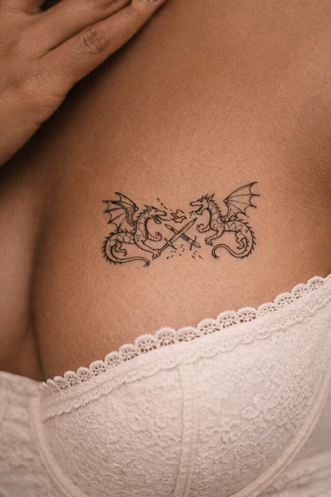 Outline Style Dragon Tattoo – Dragon in Battle