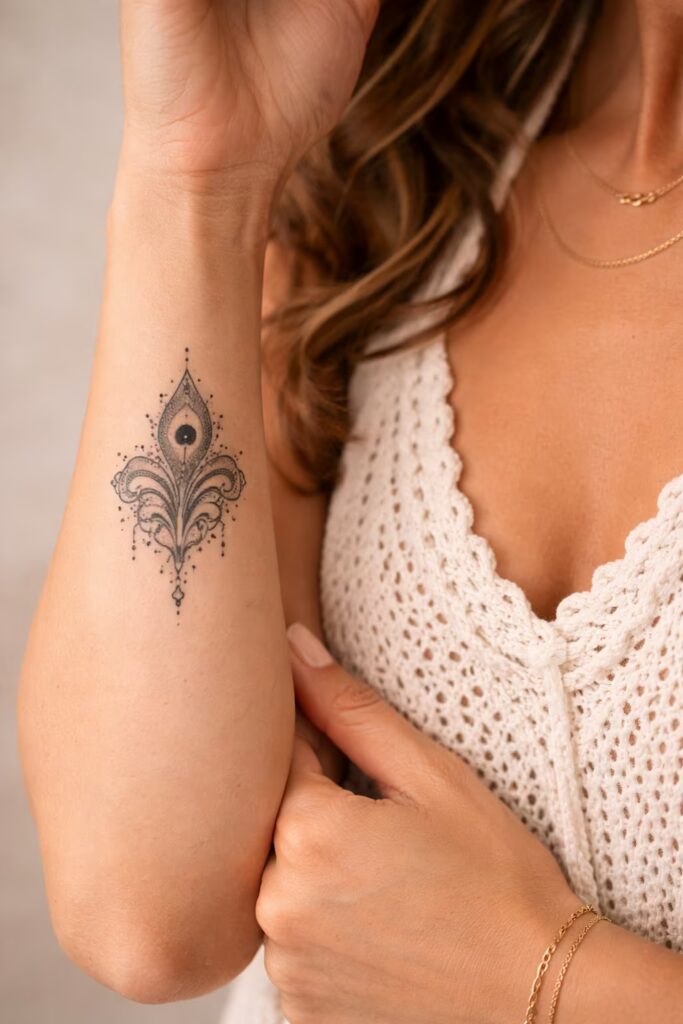 Peacock Plumage Ornamental Tattoo (Dot-Shaded Gradient)