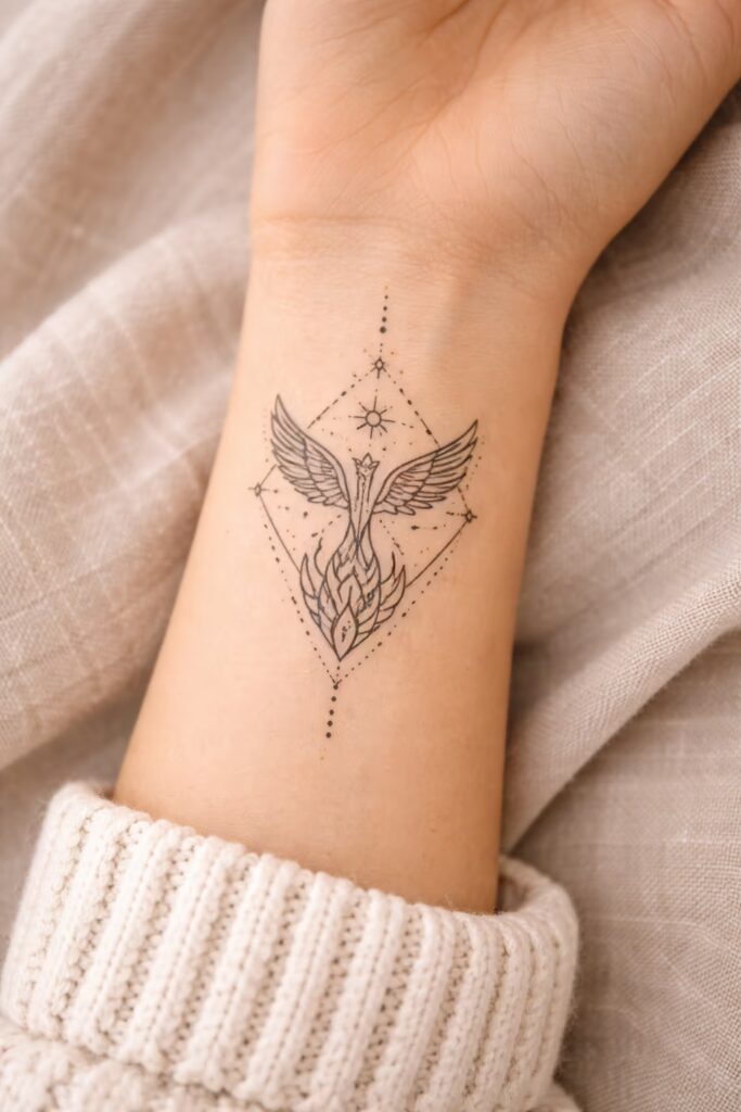 Phoenix Rebirth Minimal Wrist Tattoo