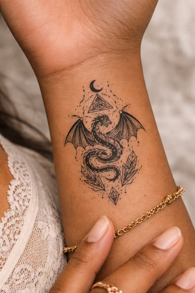 Psychedelic Geometric Dragon Tattoo