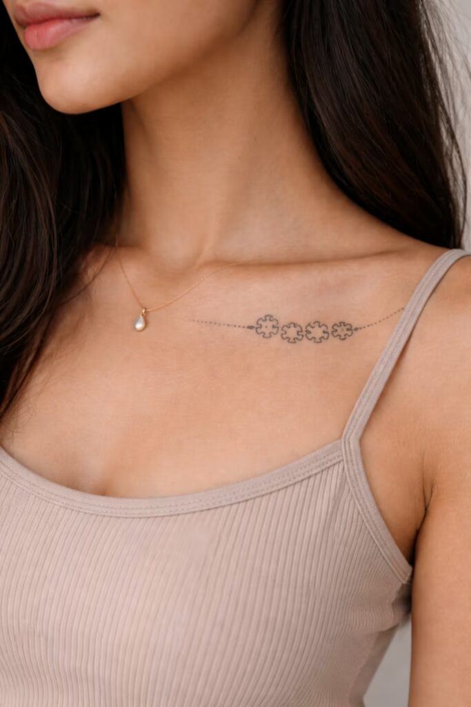 Puzzle Pieces Continuous Wrap Collarbone Tattoo